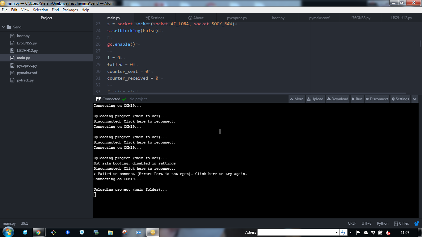 Cant upload code to my lopy nothing happens s pycom user forum